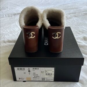 Chanel Beige Shearling Lined Mules